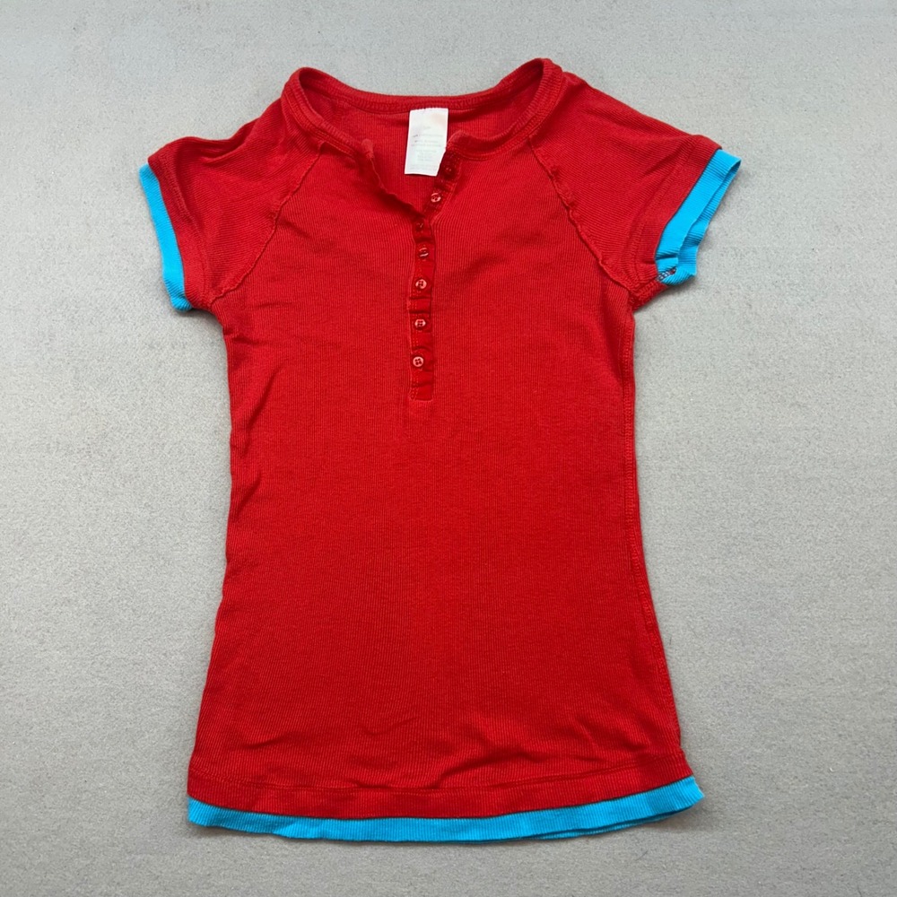 Vintage Y2K Red Blue Layered Henley Shirt Ribbed Cotton 90s 2000s S/P